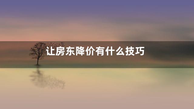 让房东降价有什么技巧